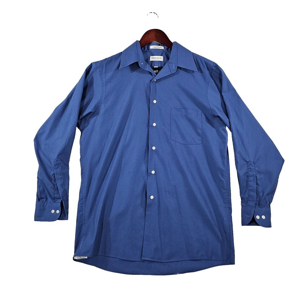 Van Heusen Mens Button Down‎ Shirt Poplin Long Sleeve Chest Pocket Blue Medium